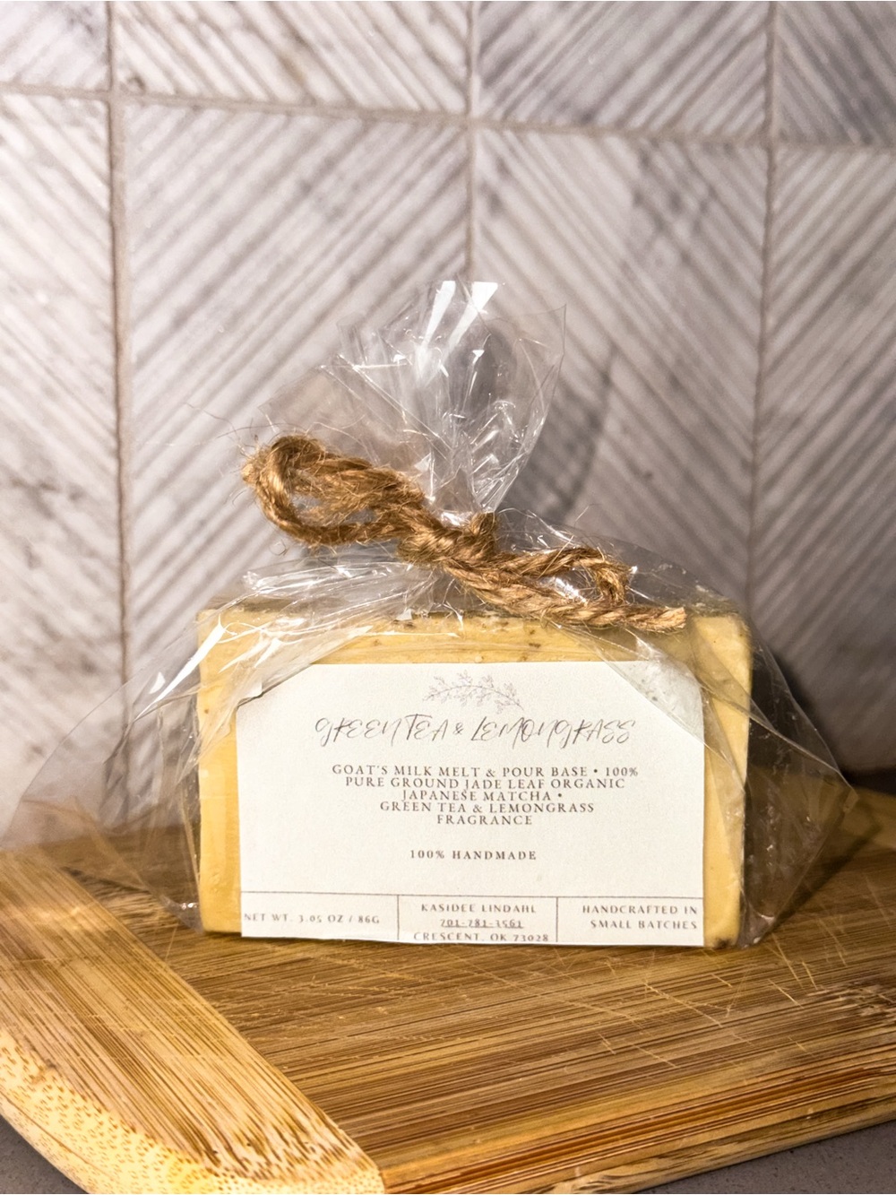 Green Tea + Lemon Grass + Matcha Goat Milk Soap - Soft Yellow Handmade Bar